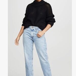 Free People My Only Sunshine Chunky Knit Mock Neck Sweater Black XS
